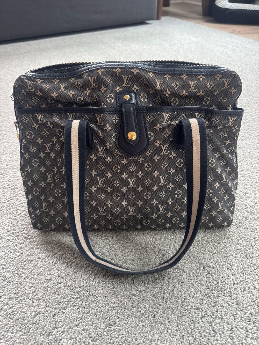 Louis Vuitton Brown Monogram Canvas Tote with Striped Shoulder Straps